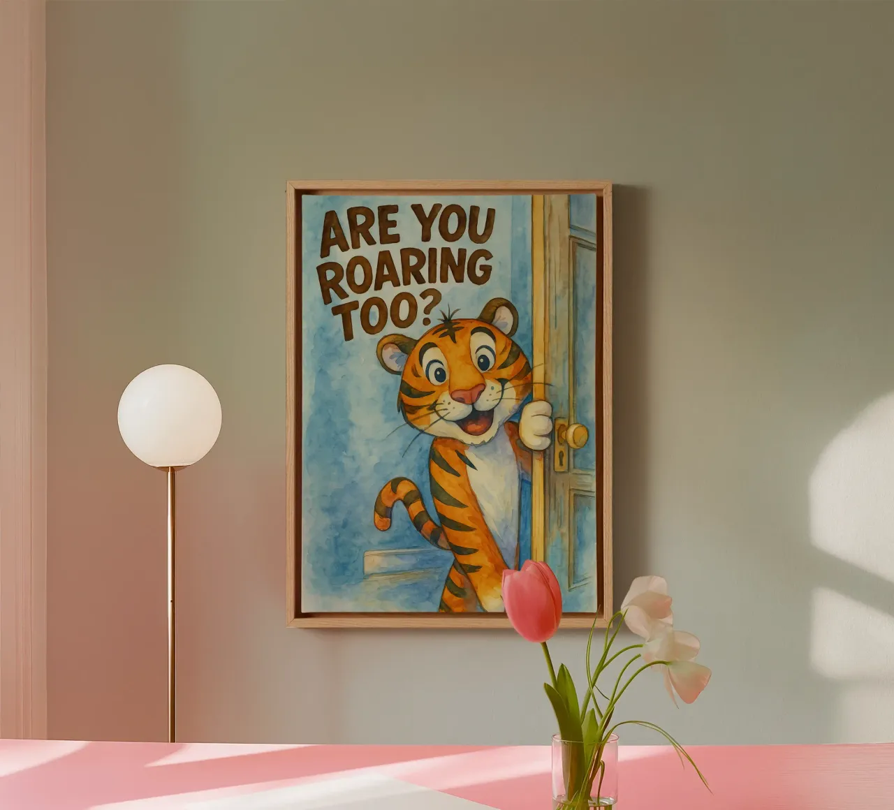 are you roaring too tiger art drawing canvas with Floater frame by pasadenan