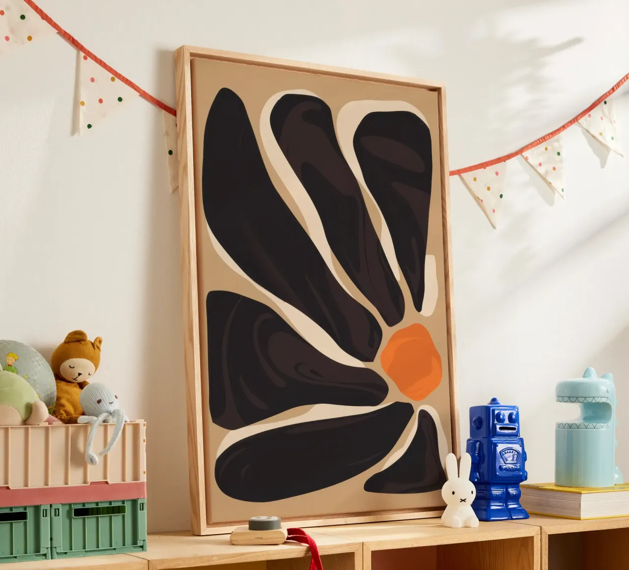 Abstracte zwarte bloei canvas met Baklijst van Thistle Bloom
