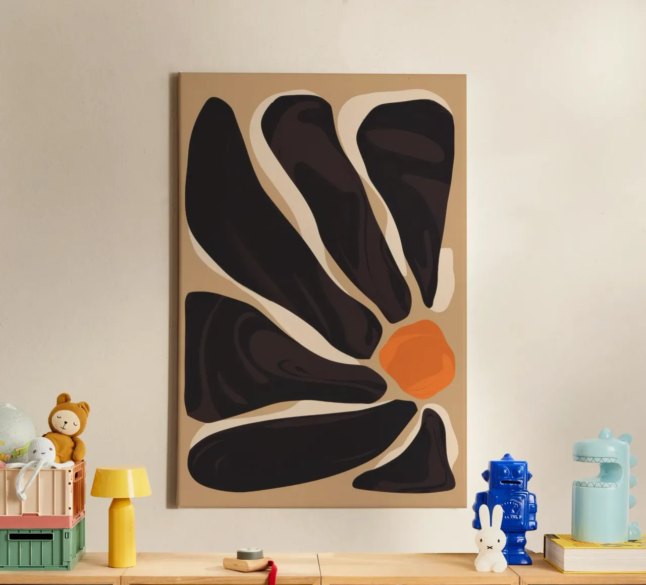 Abstracte zwarte bloei canvas met Baklijst van Thistle Bloom