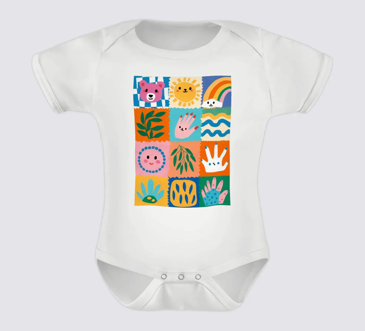 Cute Character Patchwork Kurzarm Babybody von Selene Shade