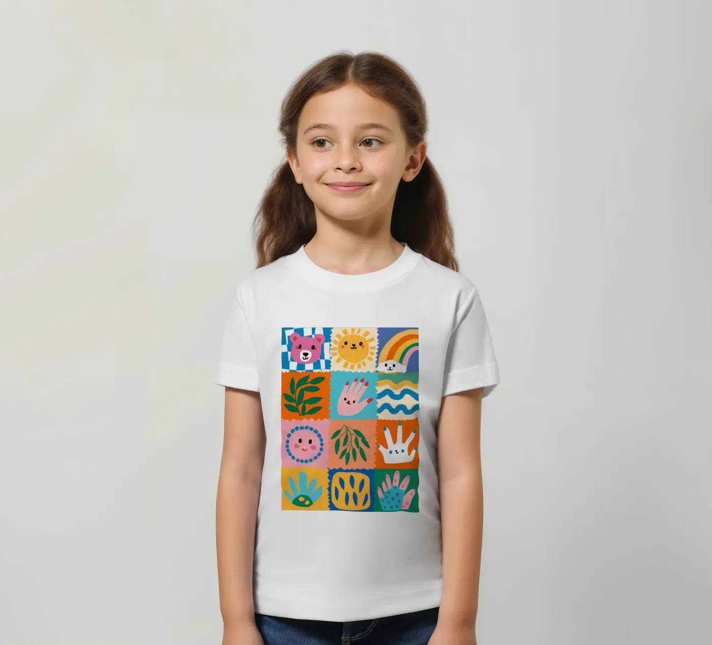 Cute Character Patchwork kids t-shirt by Selene Shade