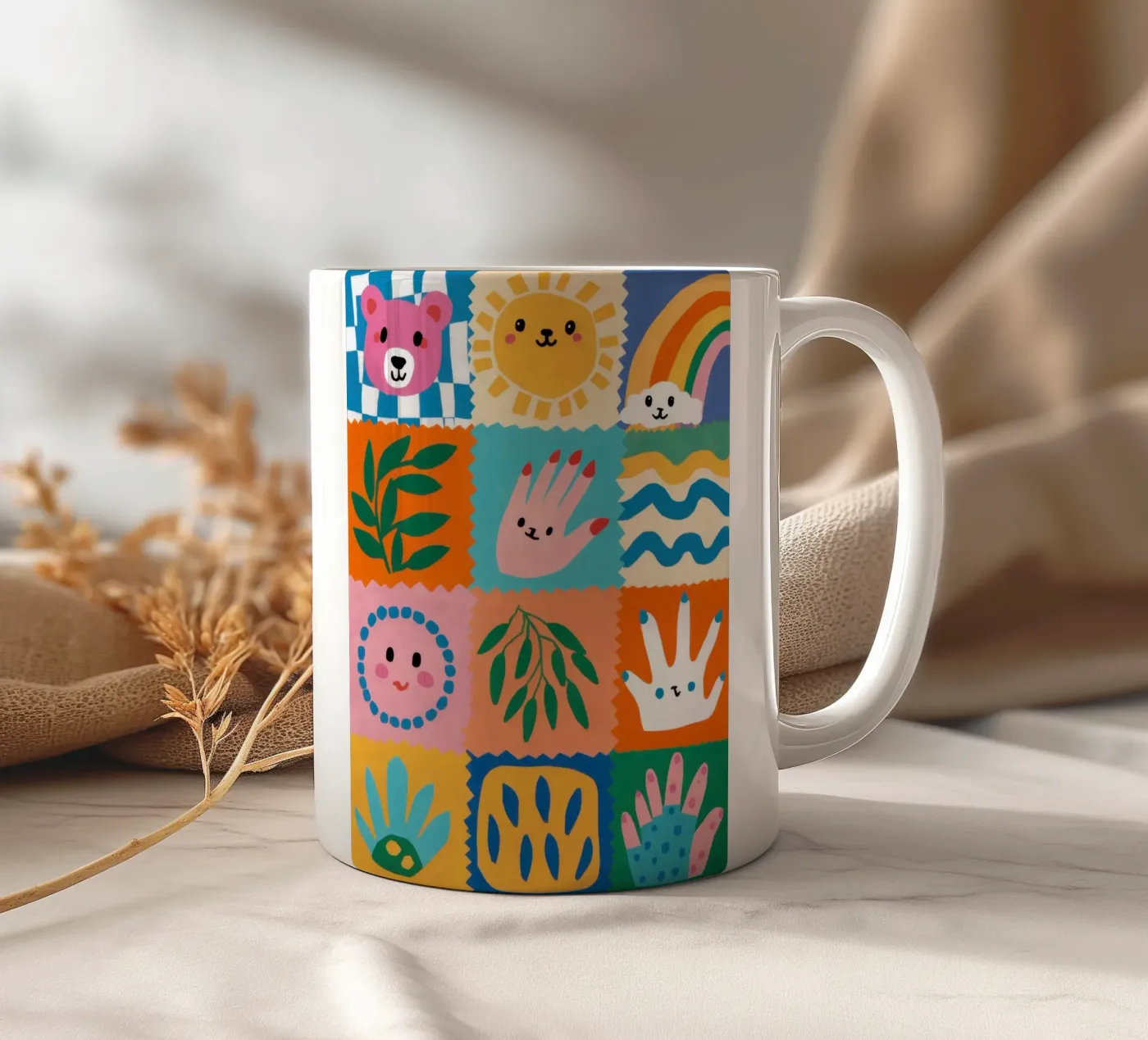 Cute Character Patchwork ceramic mug by Selene Shade