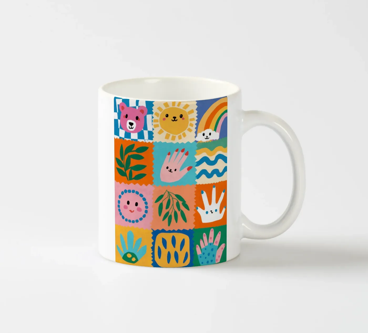 Cute Character Patchwork ceramic mug by Selene Shade