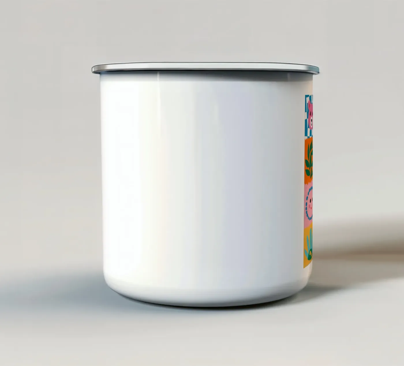 Cute Character Patchwork enamel mug by Selene Shade