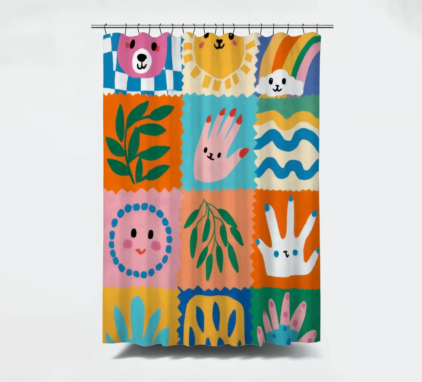 Niedlicher Charakter Patchwork Duschvorhang von Selene Shade