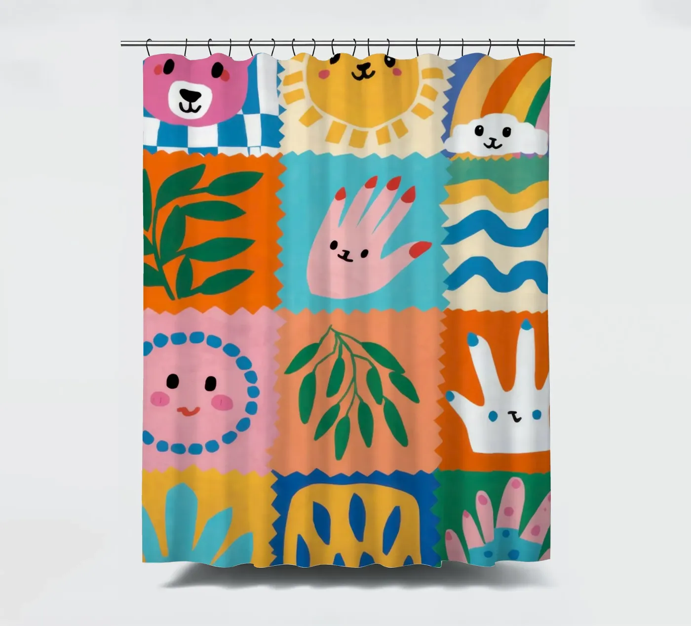 Niedlicher Charakter Patchwork Duschvorhang von Selene Shade
