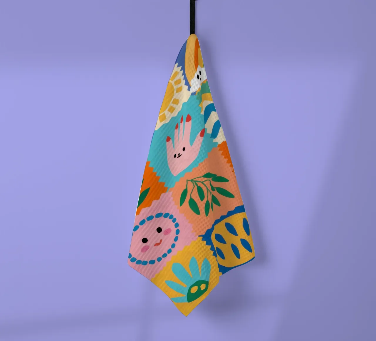 Cute Character Patchwork tea towel by Selene Shade