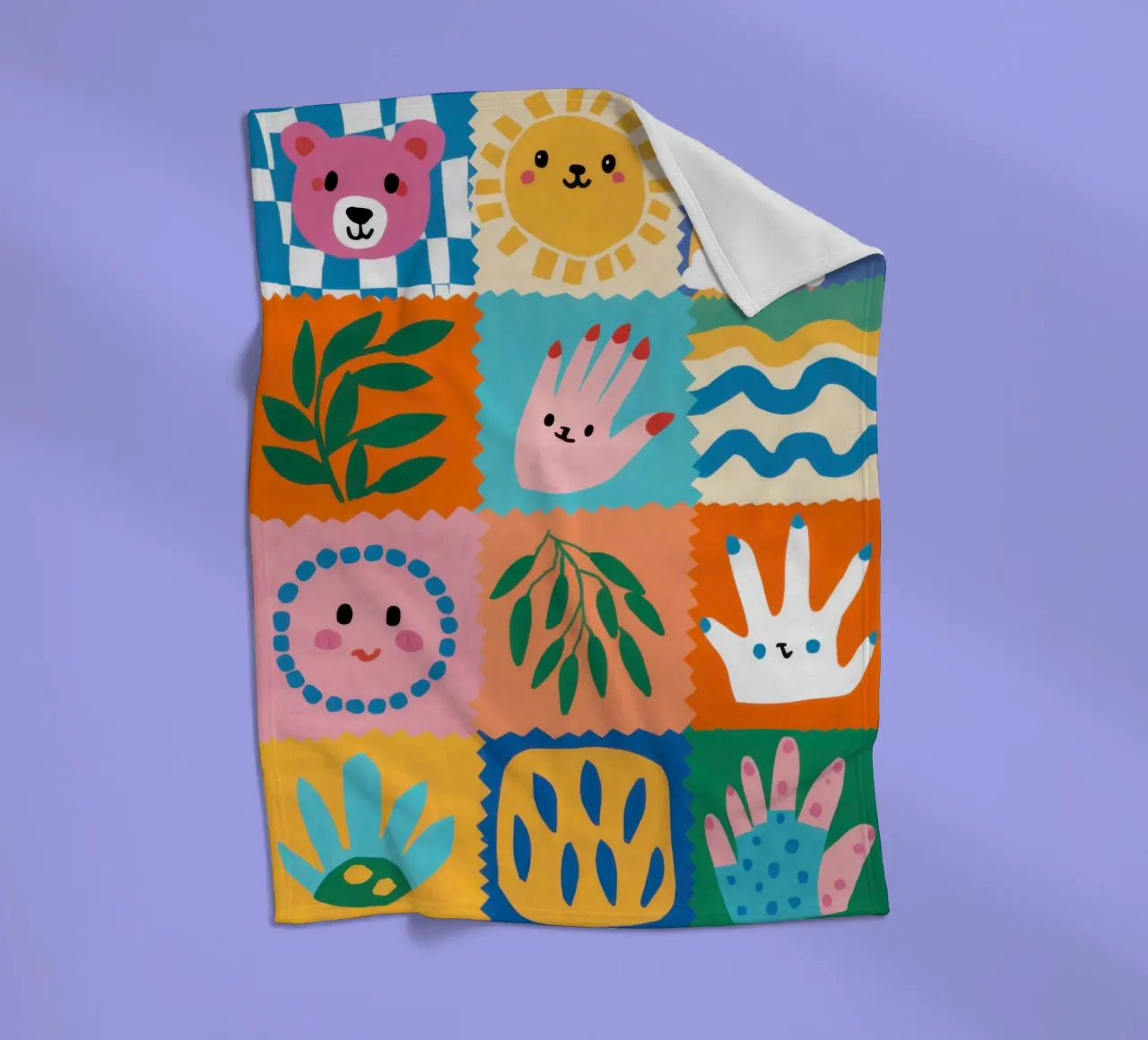 Cute Character Patchwork fleece blanket by Selene Shade