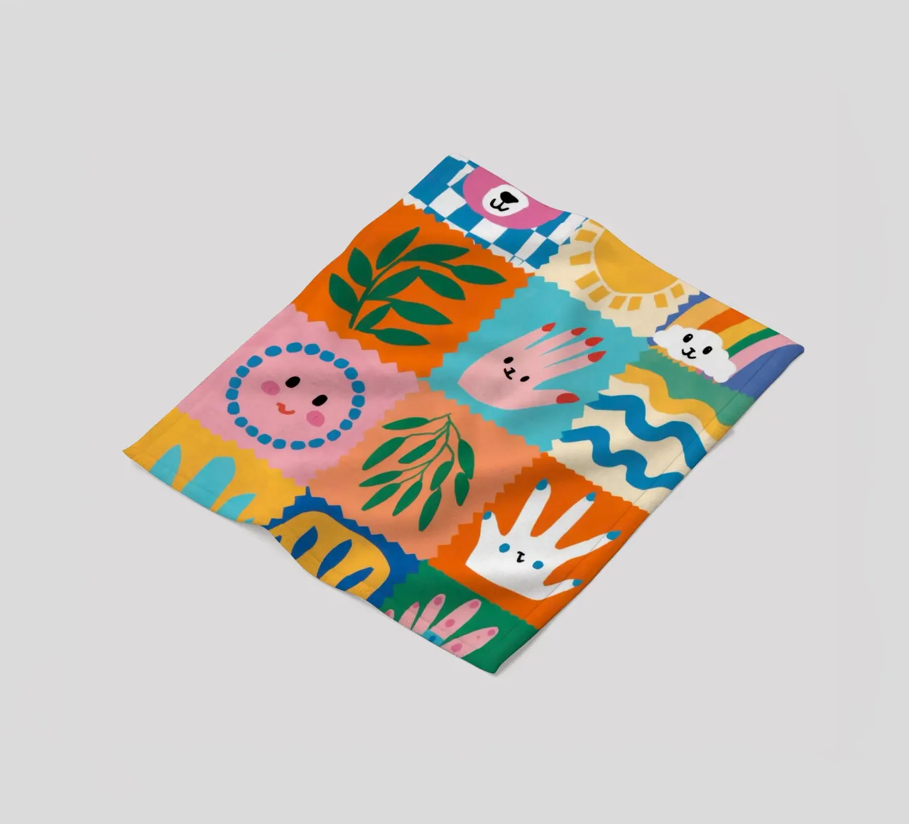 Cute Character Patchwork fleece blanket by Selene Shade