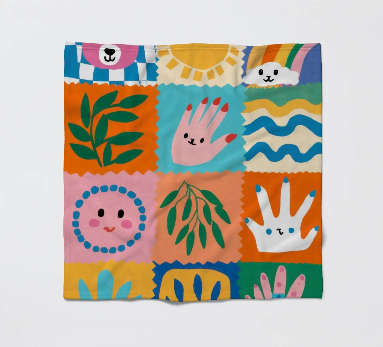 Cute Character Patchwork fleece blanket by Selene Shade