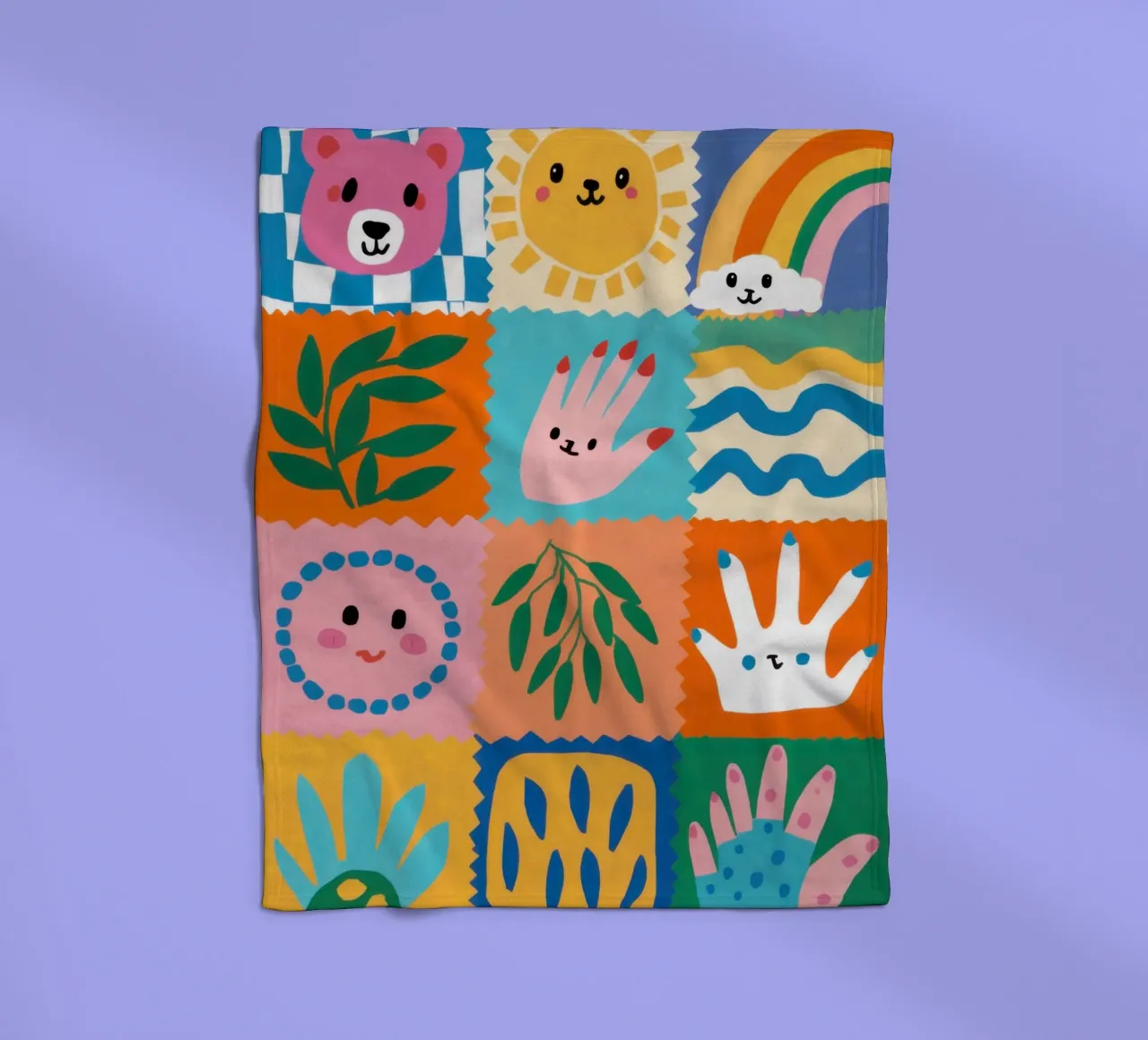 Cute Character Patchwork fleece blanket by Selene Shade