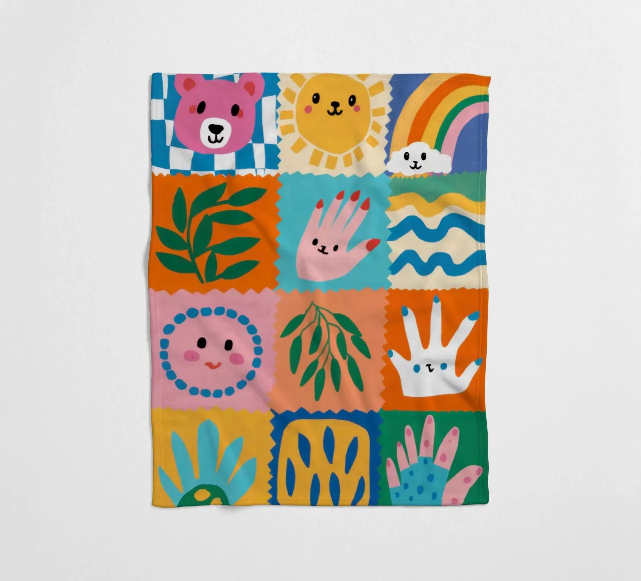 Cute Character Patchwork fleece blanket by Selene Shade
