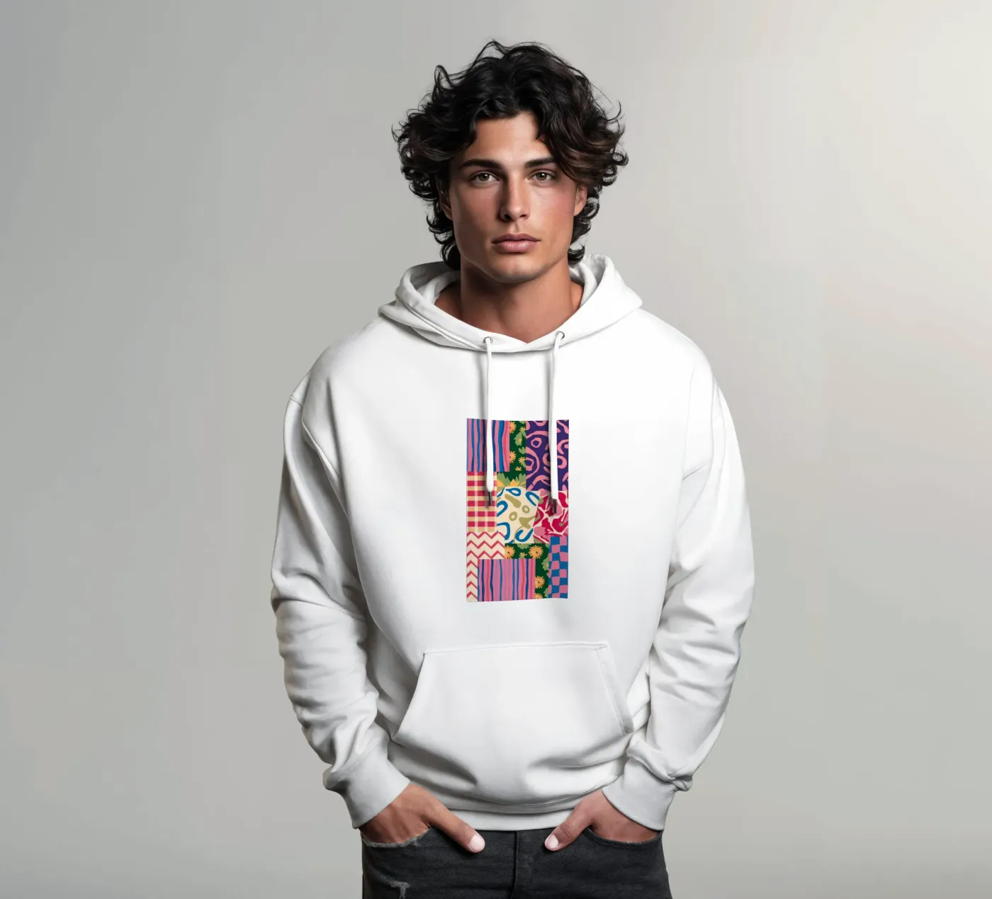 Modello patchwork a scarabocchi felpa con cappuccio da Obs Canvas