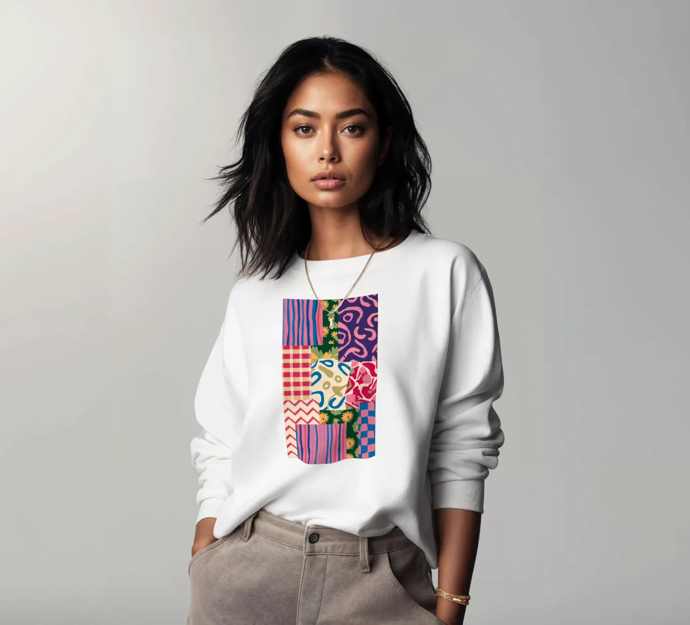 Patchwork Scribble Pattern Sweatshirt von Obs Canvas