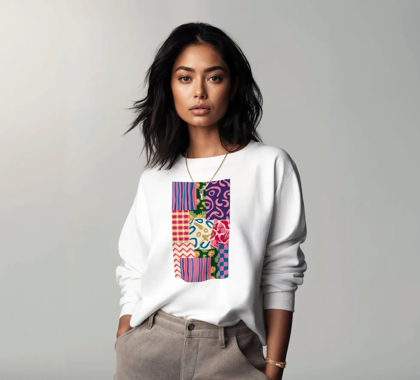 Patchwork Scribble Pattern Sweatshirt von Obs Canvas