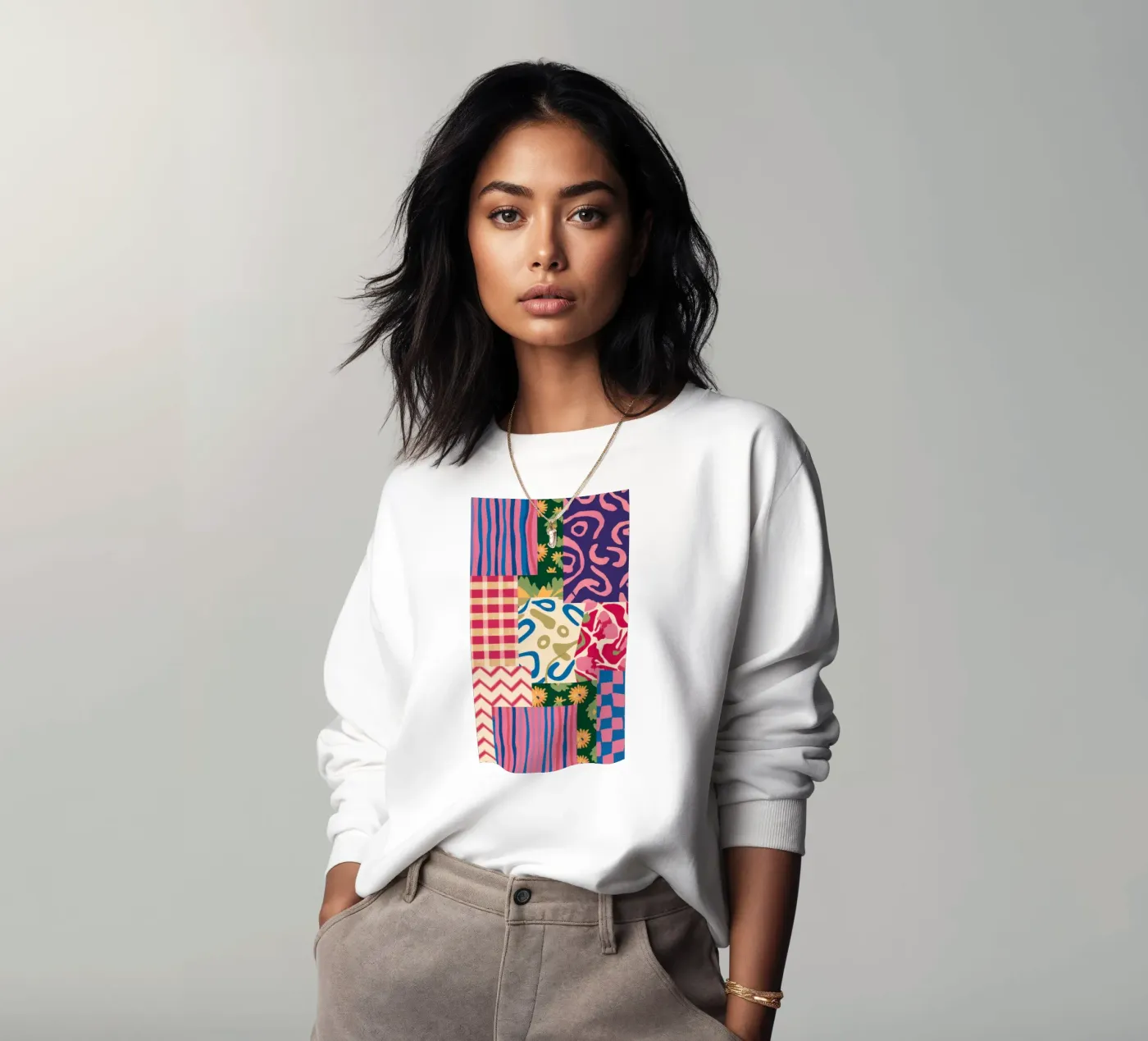Patchwork krabbelpatroon sweatshirt van Obs Canvas