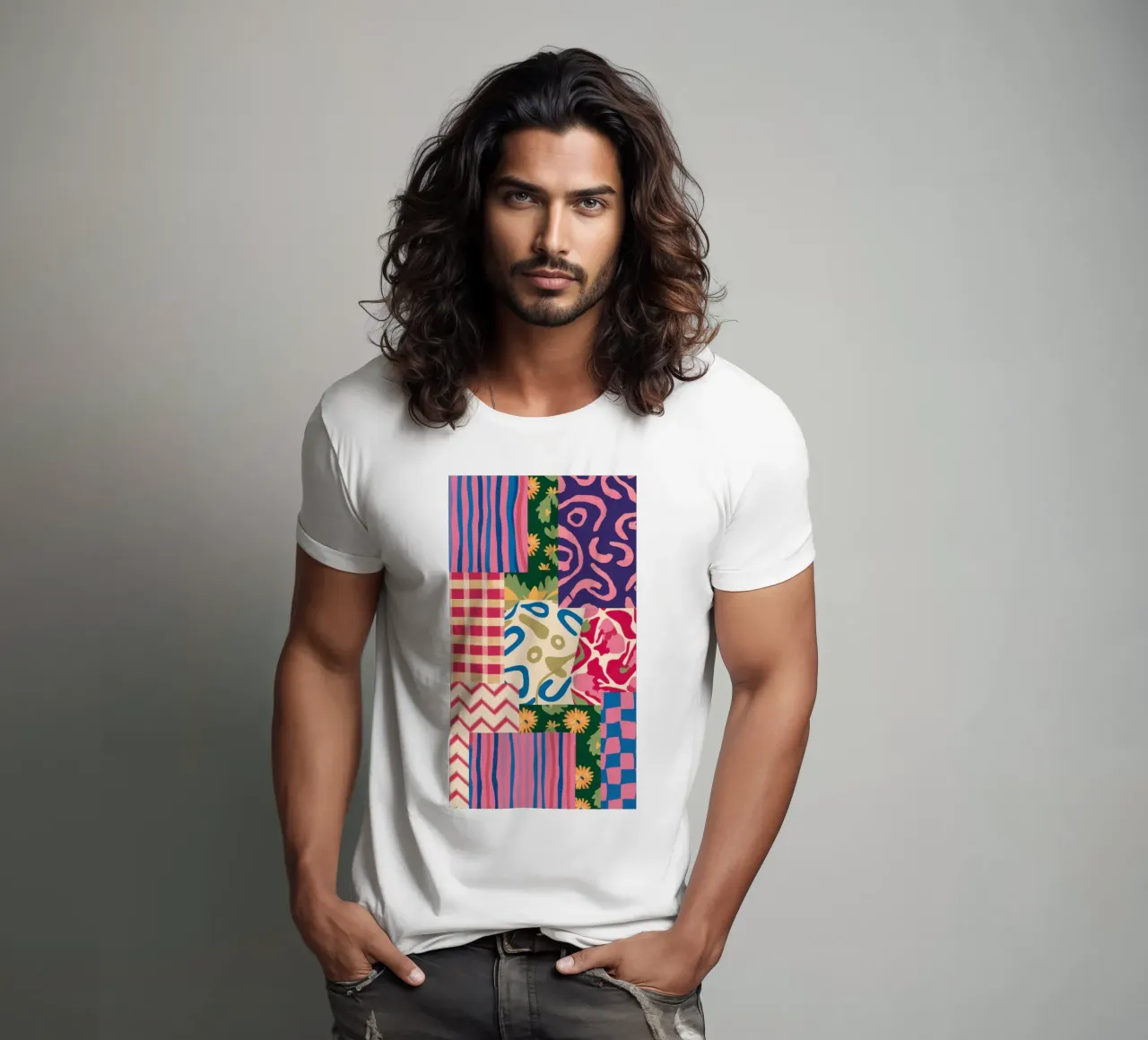 Patchwork Scribble Pattern t-shirt by Obs Canvas