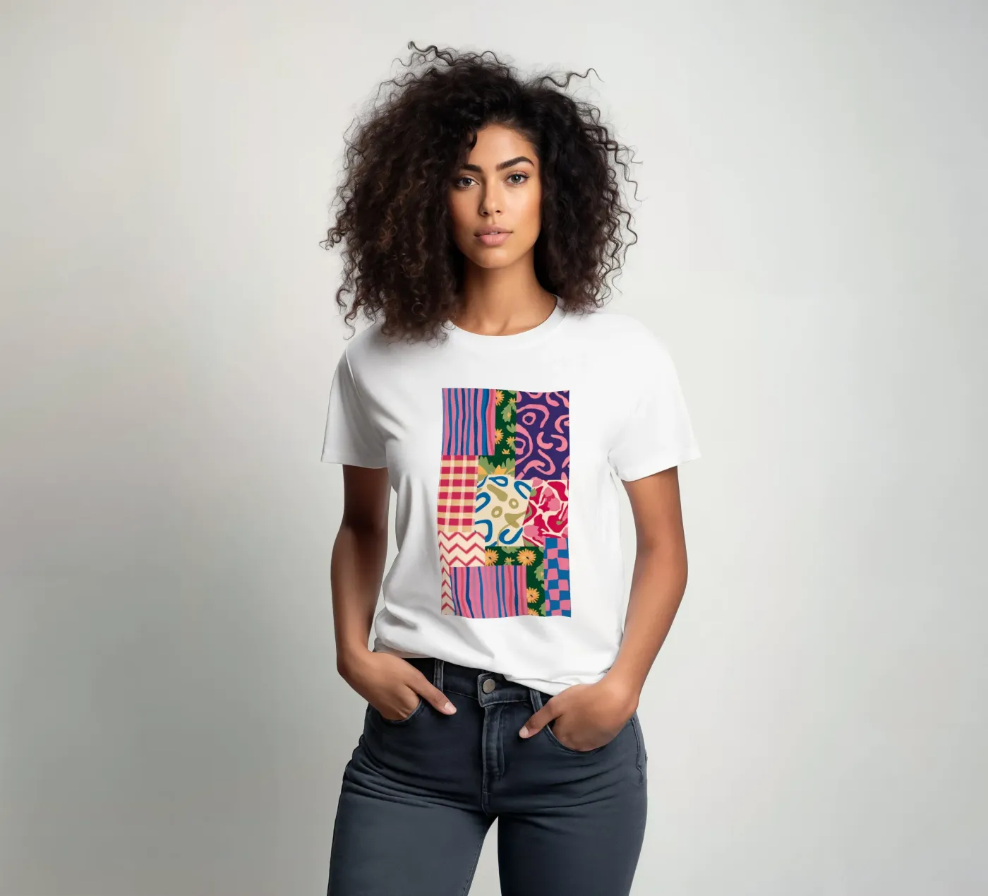 Patchwork Scribble Pattern t-shirt by Obs Canvas