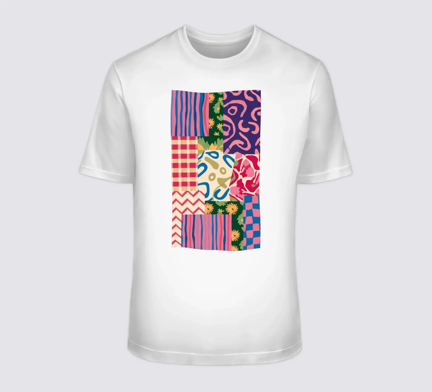 Patchwork krabbelpatroon t-shirt van Obs Canvas