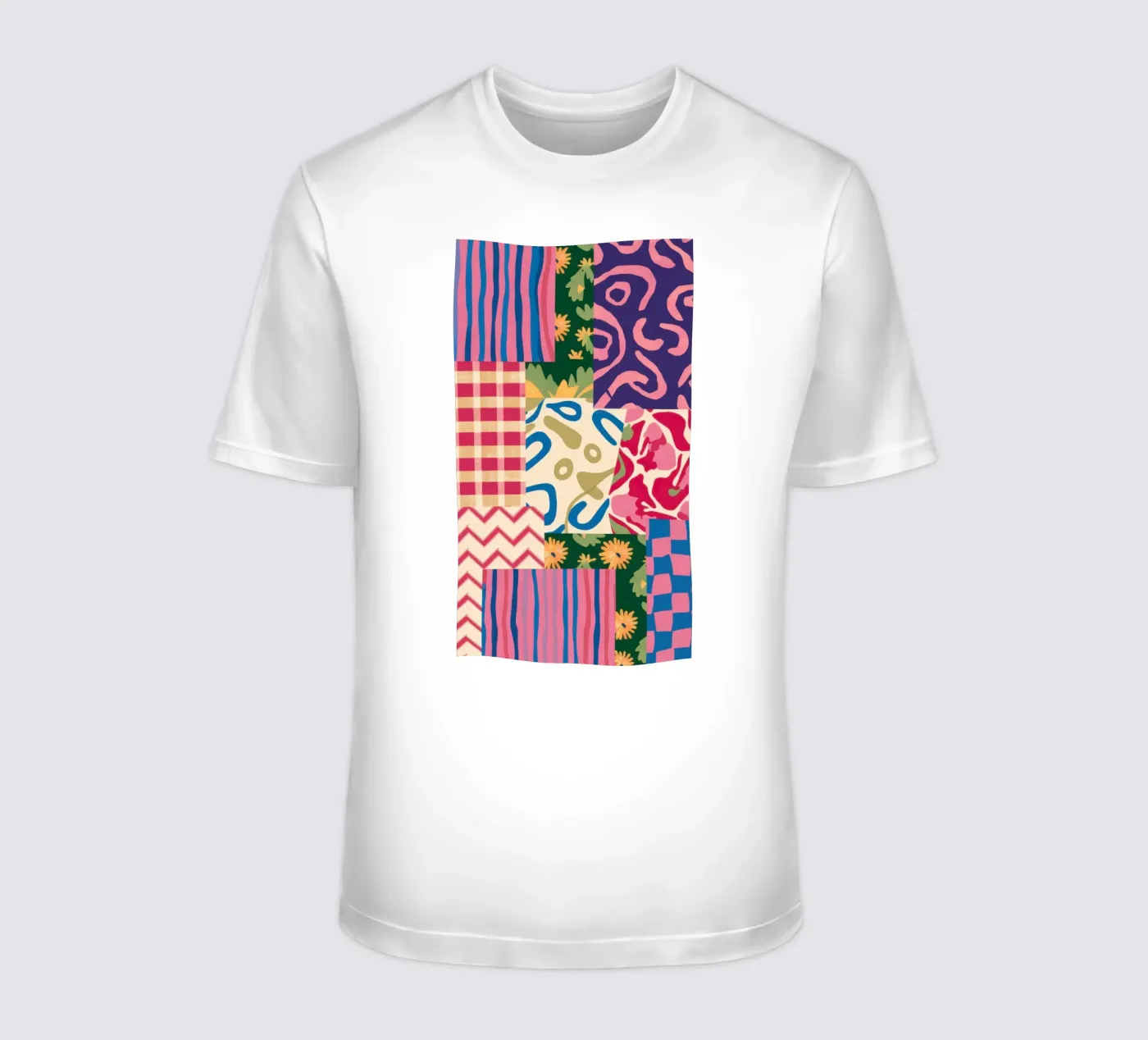 Patchwork krabbelpatroon t-shirt van Obs Canvas