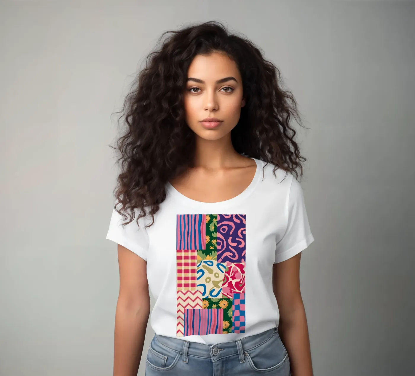 Patchwork Scribble Pattern Frauen T-Shirt von Obs Canvas