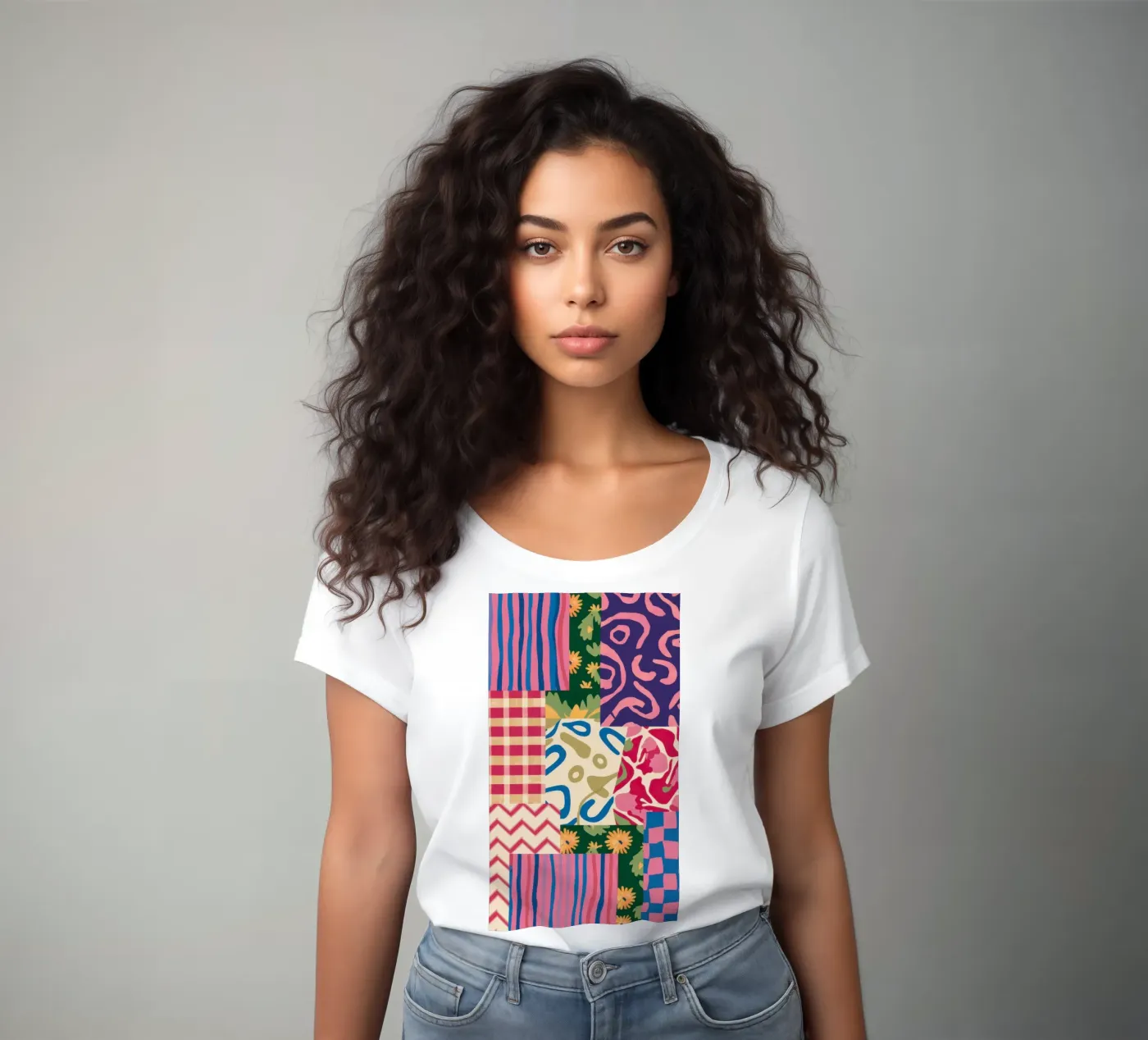 Patchwork Scribble Pattern women's fitted t-shirt by Obs Canvas