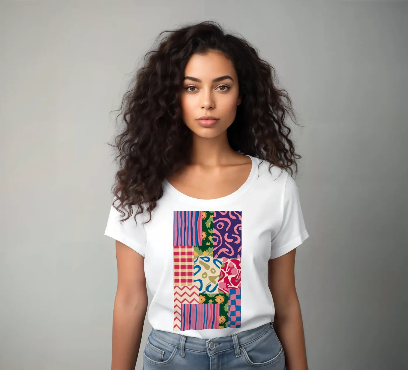 Patchwork Scribble Pattern Frauen T-Shirt von Obs Canvas