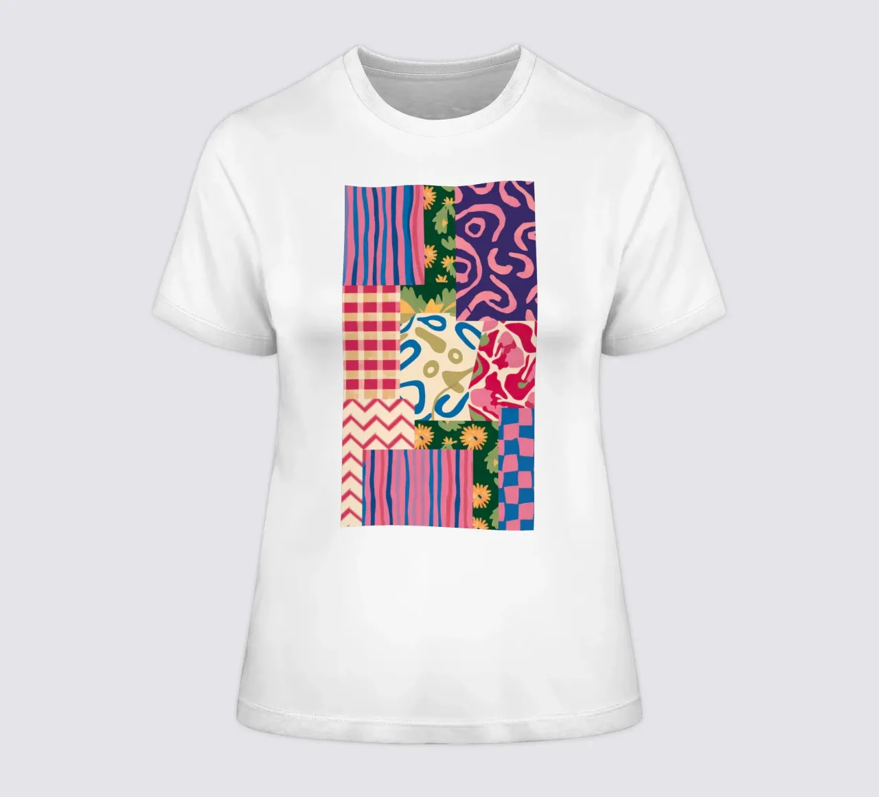 Patchwork Scribble Pattern women's fitted t-shirt by Obs Canvas