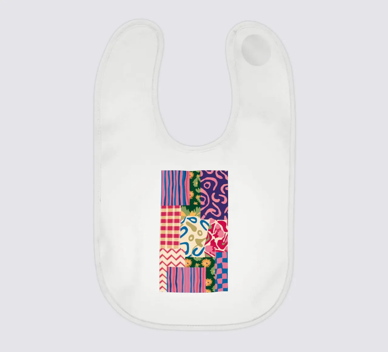 Patchwork Scribble Pattern baby bib by Obs Canvas