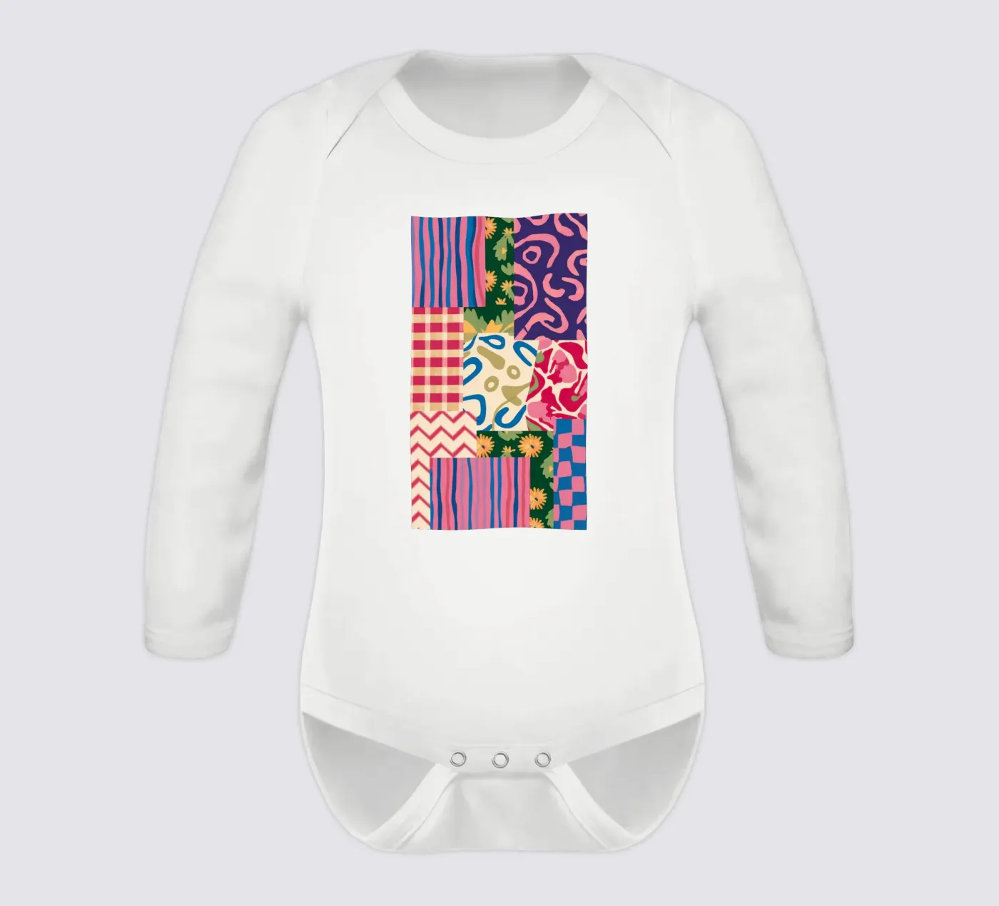 Modello patchwork a scarabocchi body neonato maniche lunghe da Obs Canvas