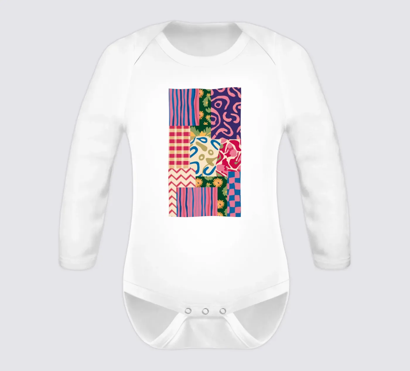 Modello patchwork a scarabocchi body neonato maniche lunghe da Obs Canvas