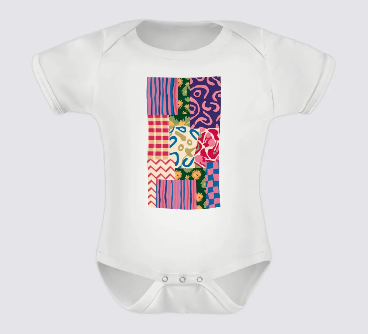 Patchwork Scribble Pattern short-sleeve baby romper by Obs Canvas