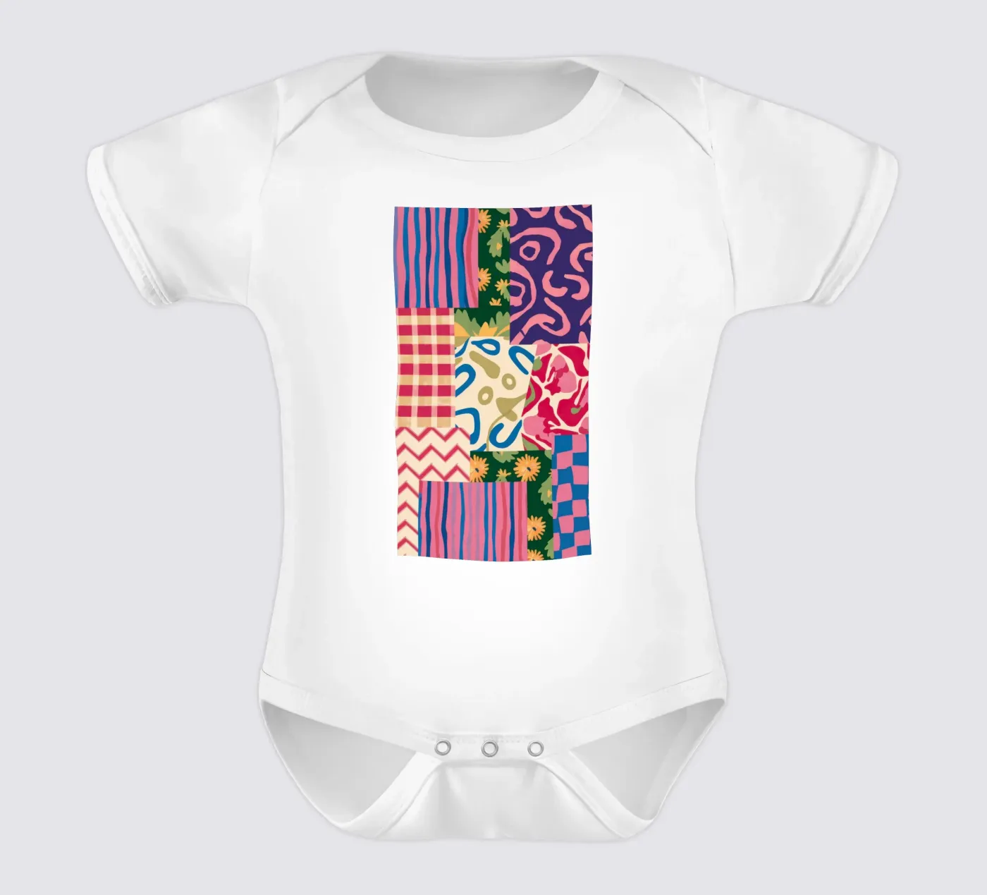 Patchwork Scribble Pattern short-sleeve baby romper by Obs Canvas
