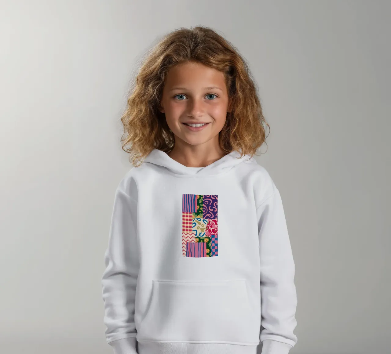 Patchwork Scribble Pattern kids hoodie by Obs Canvas
