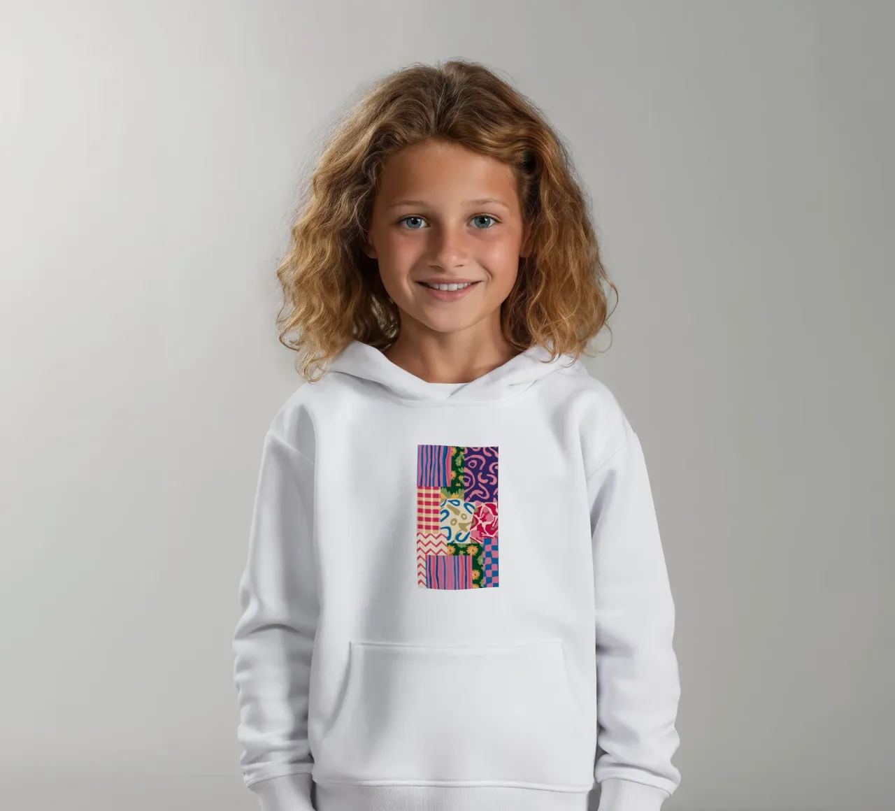 Patchwork Scribble Pattern kids hoodie by Obs Canvas