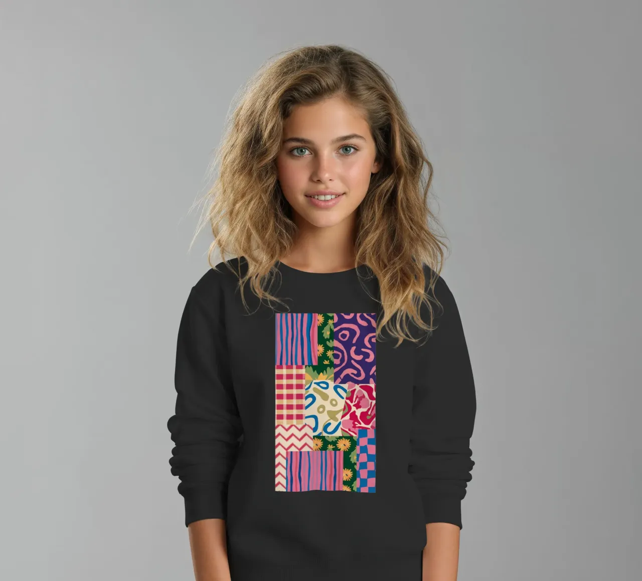 Patchwork Scribble Pattern kids sweatshirt by Obs Canvas