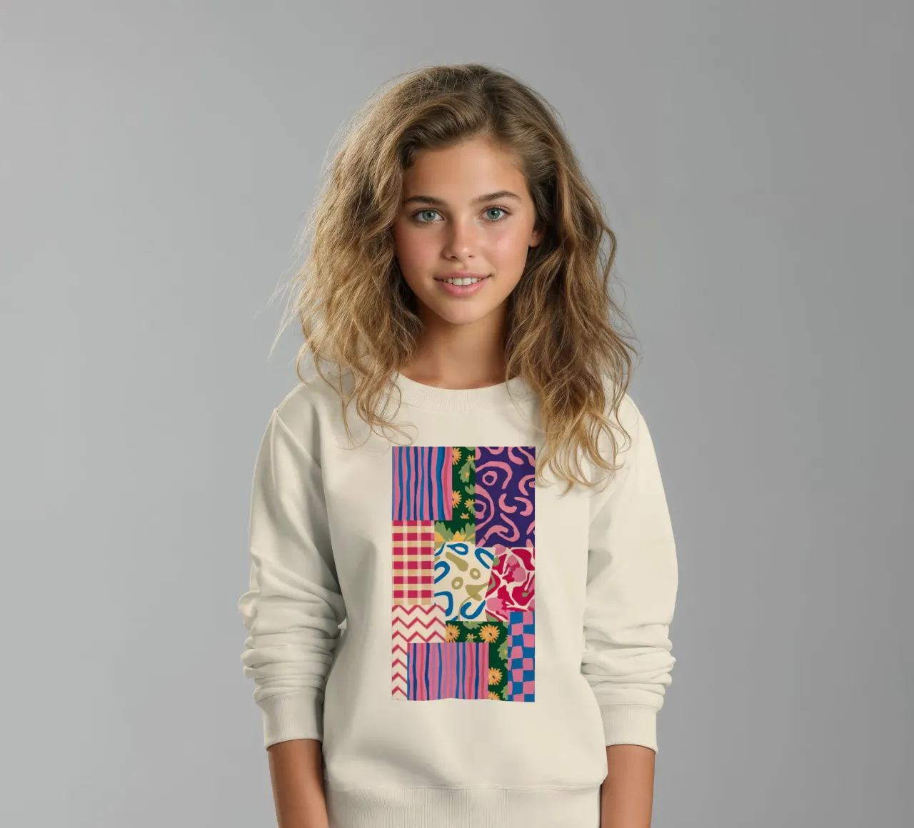 Patchwork-Kritzel-Muster Kinder Sweatshirt von Obs Canvas