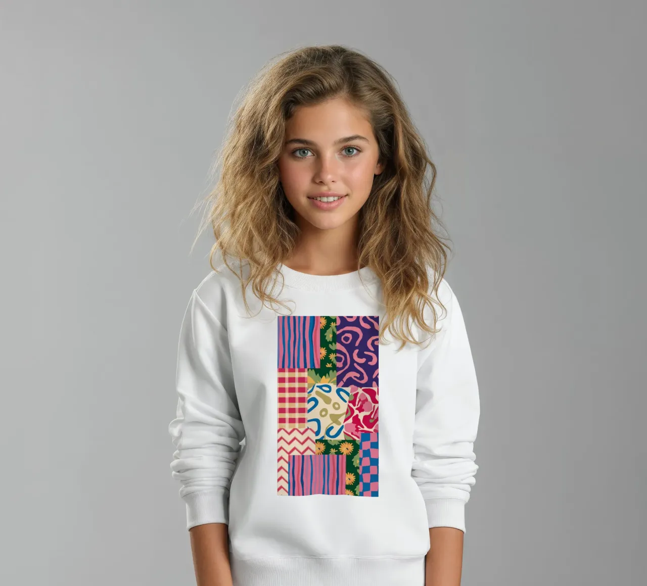 Patchwork Scribble Pattern kids sweatshirt by Obs Canvas