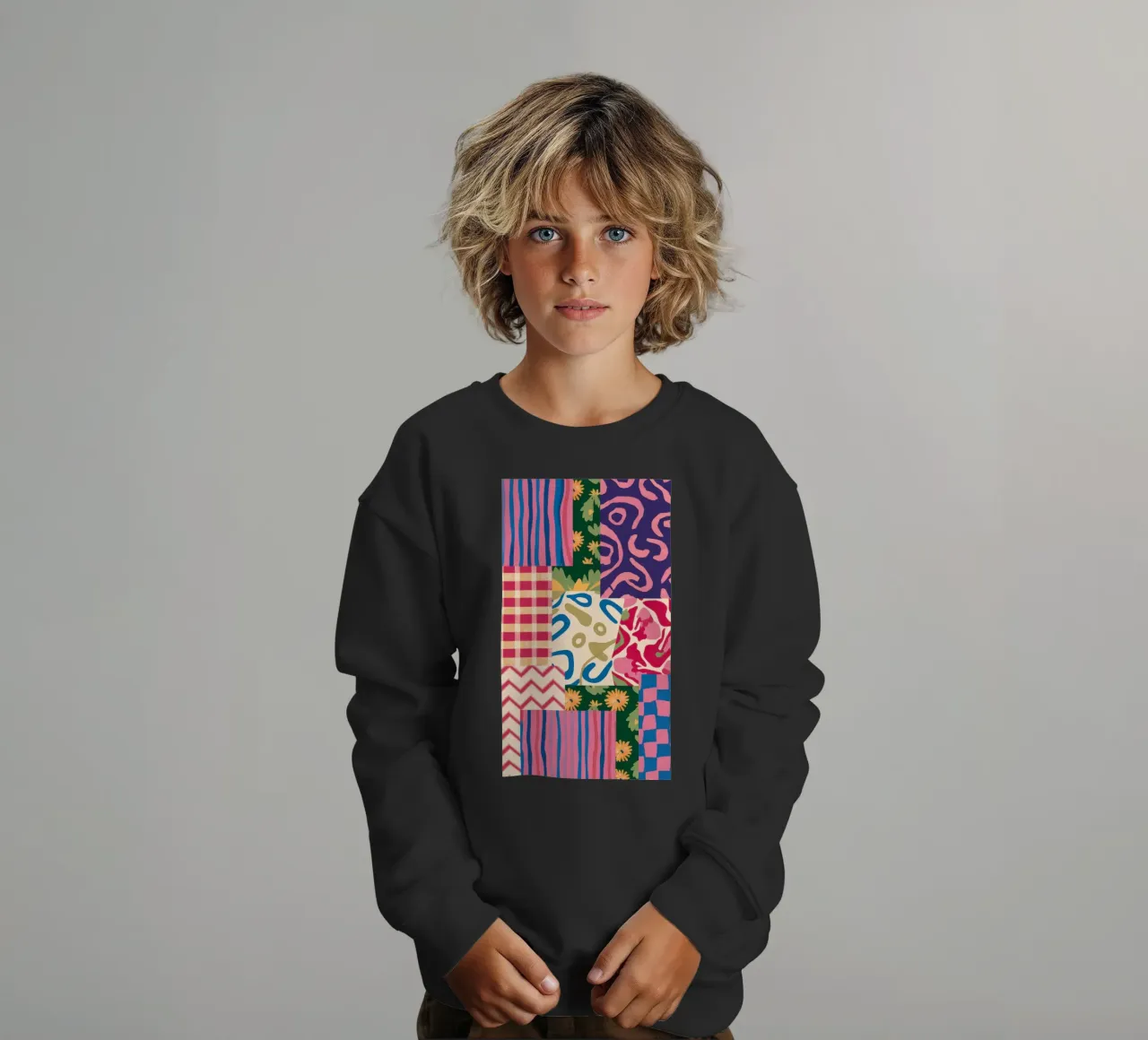 Patchwork Scribble Pattern kids sweatshirt by Obs Canvas