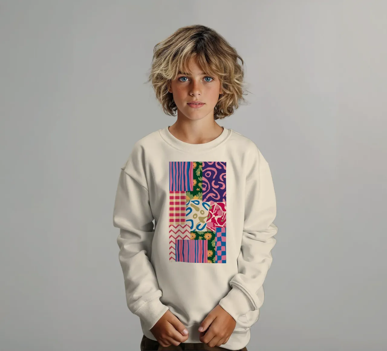 Patchwork-Kritzel-Muster Kinder Sweatshirt von Obs Canvas