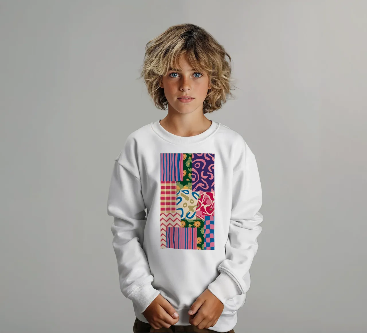 Patchwork Scribble Pattern kids sweatshirt by Obs Canvas