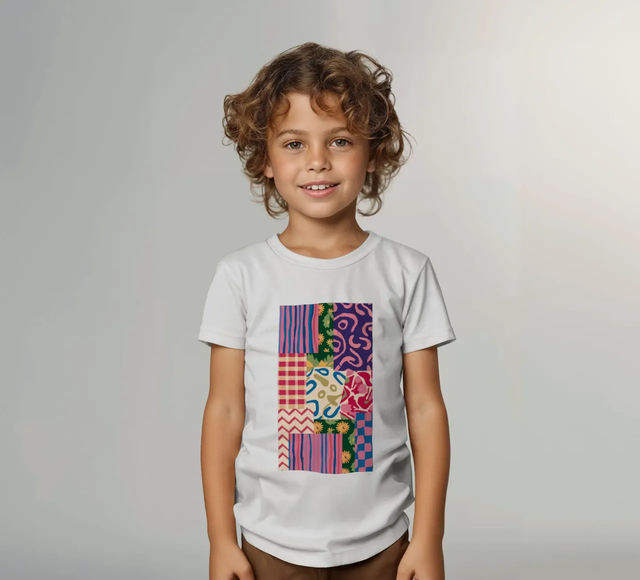 Patchwork Scribble Pattern kids t-shirt by Obs Canvas