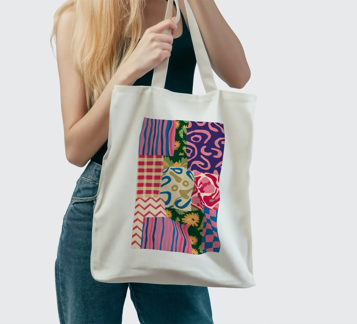 Patchwork Scribble Pattern tote bag de Obs Canvas