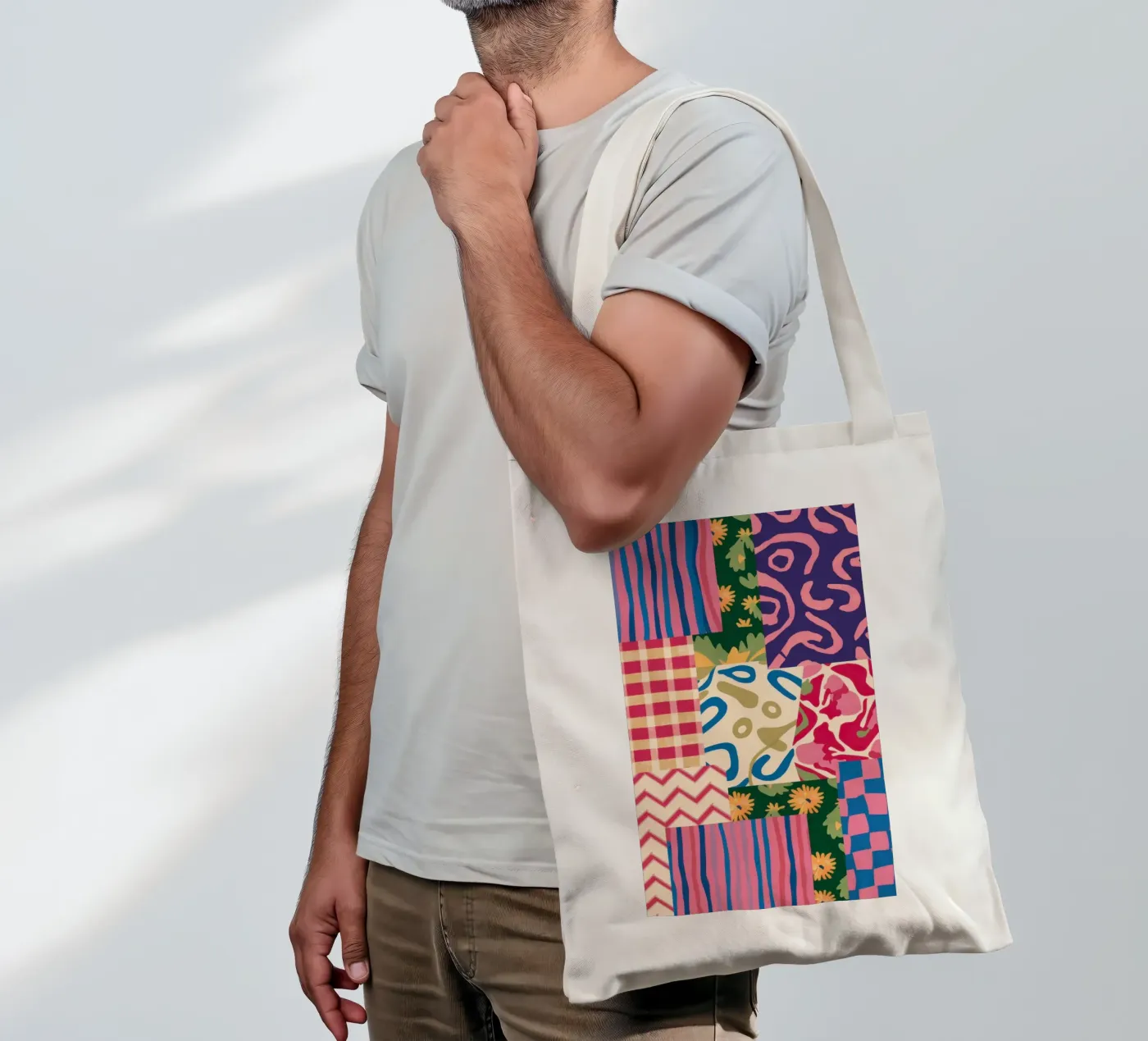 Patchwork Scribble Pattern tote bag de Obs Canvas