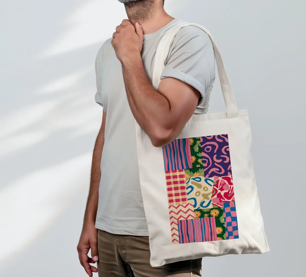 Patchwork Scribble Pattern tote bag by Obs Canvas