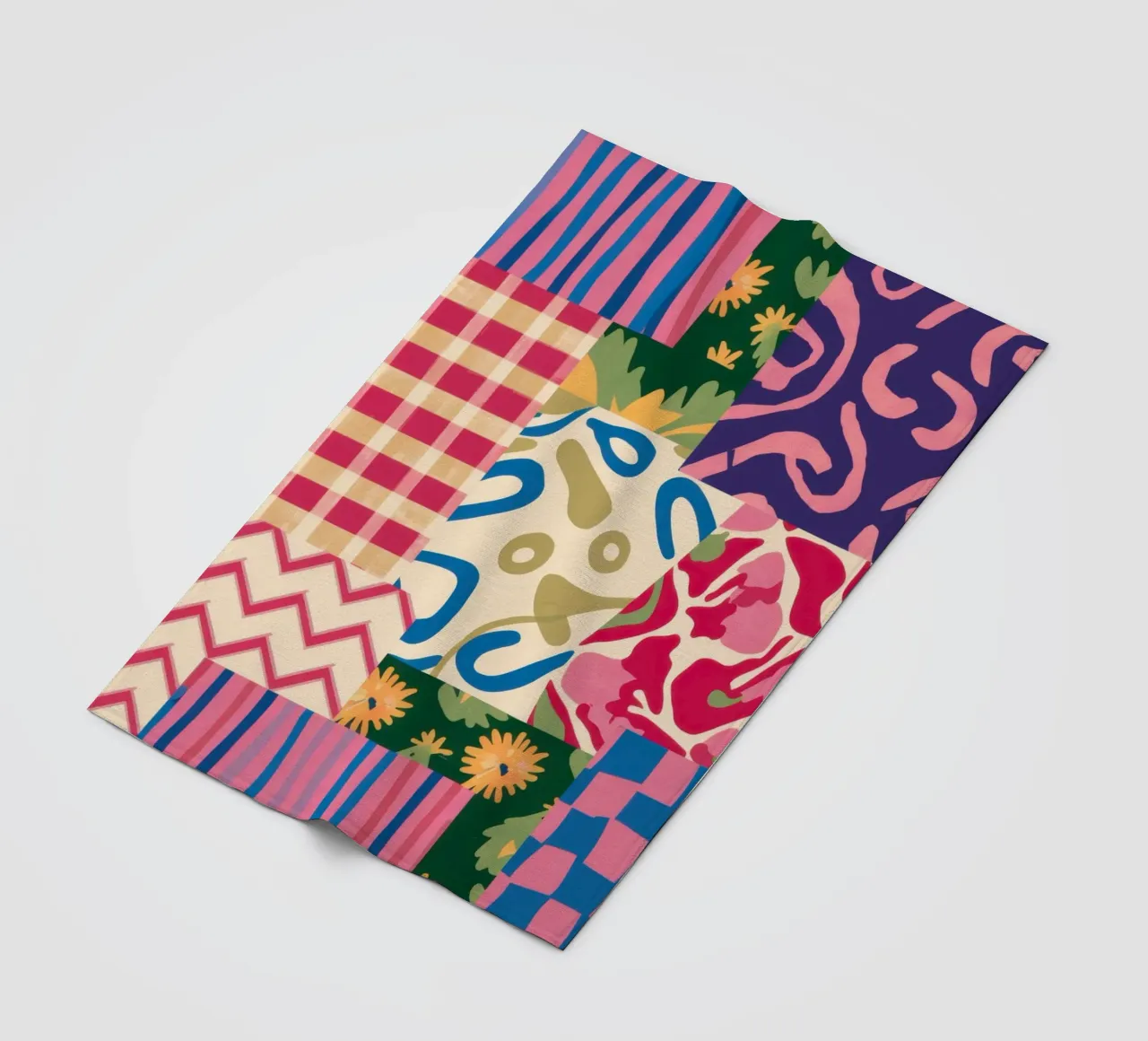 Patchwork Scribble Pattern fleece blanket by Obs Canvas