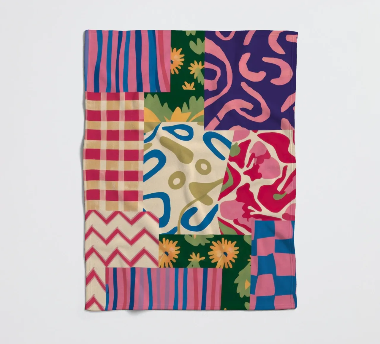 Patchwork Scribble Pattern fleece blanket by Obs Canvas