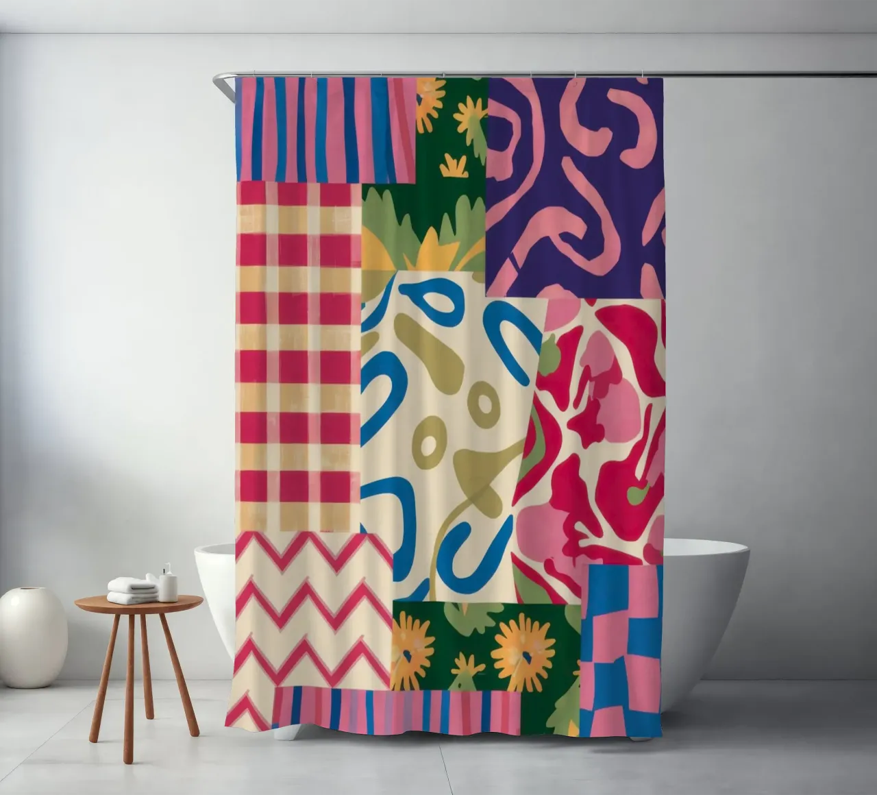 Patchwork Scribble Pattern shower curtain by Obs Canvas
