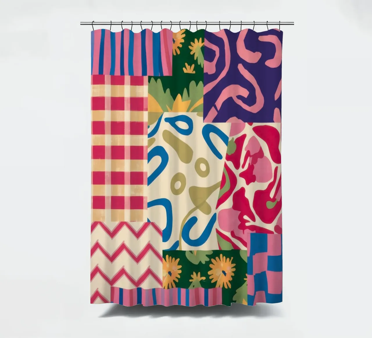 Patchwork krabbelpatroon douchegordijn van Obs Canvas