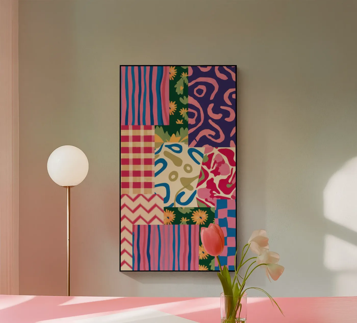 Patchwork krabbelpatroon acryl van Obs Canvas